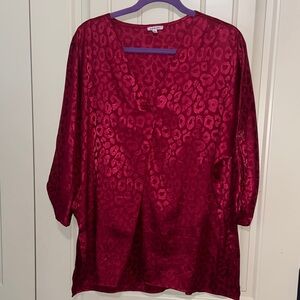 JODIFL Red Satin Leopard V-Neck Blouse